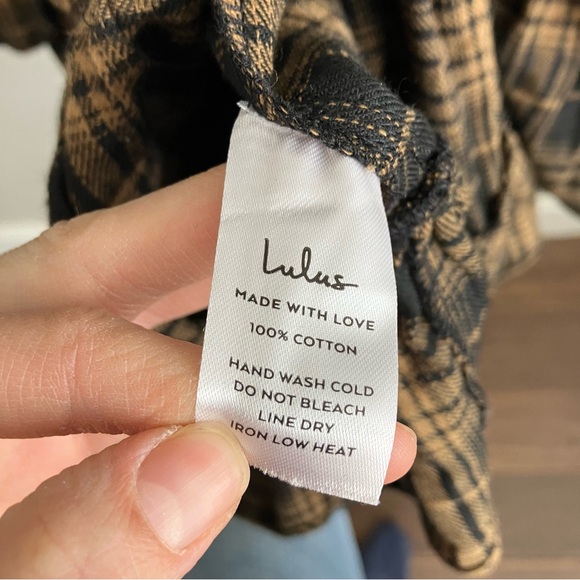 Lulus No One Cuter Black and tan plaid tiered mini dress puffed sleeves size m - Picture 9 of 9